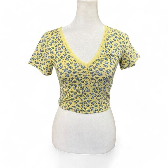 ASOS Tops - ASOS Design Women's V Neck Top Yellow Ditsy Floral Print Size 2